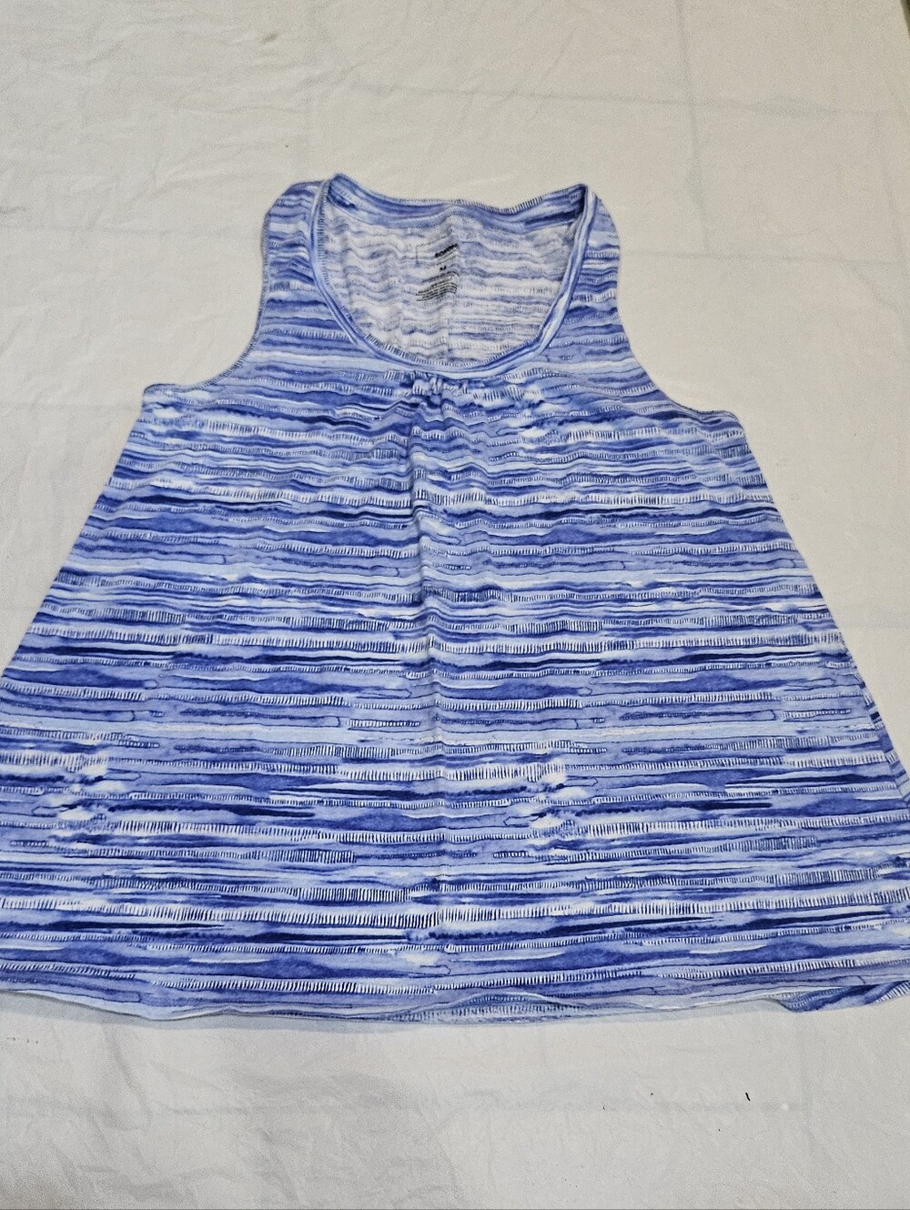 Sonoma Blue and White Striped Gathered Scoop Tank